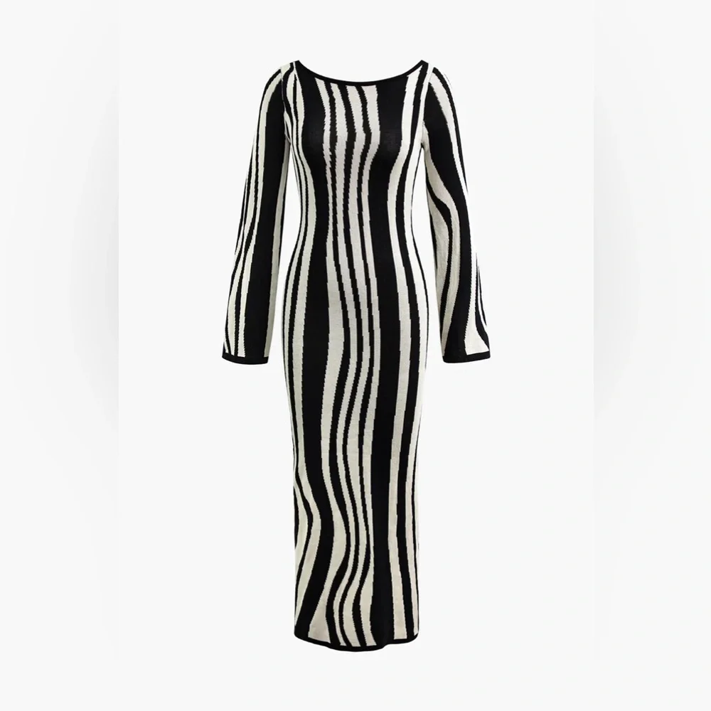 186. Micas Contrast Stripe Round Neck Knit Maxi Dress XL - Picture 1 of 4